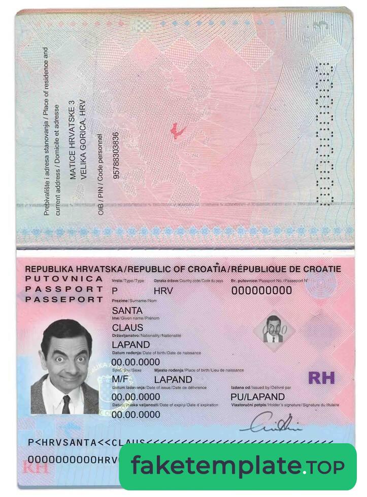 Feature of fake Croatia passport example